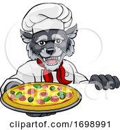 Poster, Art Print Of Wolf Pizza Chef Cartoon Restaurant Mascot Sign