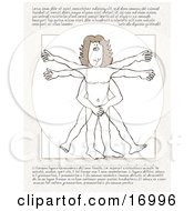 People Clipart Picture Of A Parody Of Vitruvian Man By Leonardo Da Vinci Showing A Shy Embarassed Nude Man Covering His Private Parts With His Hands With Text On The Top And Bottom