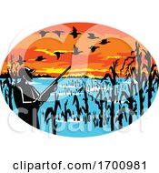 Poster, Art Print Of Duck V Formation Hunter Flooded Cornfield