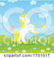 Cute Rearing Unicorn And Spring Butterflies by Alex Bannykh