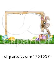 Poster, Art Print Of Easter Bunny Sign Eggs Basket Background Cartoon