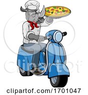 Poster, Art Print Of Rhino Chef Pizza Restaurant Delivery Scooter