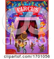 Poster, Art Print Of Circus Tent Arena Clown Juggler Bear Monkeys