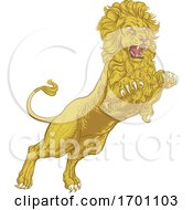 Poster, Art Print Of Lion Attacking Illustration