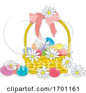 Easter Basket With Eggs And Daisies