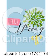 Vector Illustration In Simple Flat Style Of Abstract Floral Card With Cute Blossoming Bush And Hello Spring Lettering Pastel Color Greeting Card Banner Cover Design Template Or Social Media Story Wallpaper With Elegant Flowers And Leaves by elena
