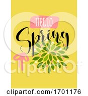 Poster, Art Print Of Vector Illustration In Simple Flat Style Of Abstract Floral Card With Cute Blossoming Bush And Hello Spring Lettering Pastel Color Greeting Card Banner Cover Design Template Or Social Media Story Wallpaper With Elegant Flowers And Leaves