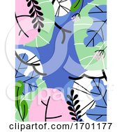 Poster, Art Print Of Vector Illustration In Simple Flat Style Of Abstract Foliage Background With Tropical Leaves And Copy Space For Text Pastel Color Banner Flyer Cover Design Template Or Social Media Story Wallpaper With Exotic Plants Editable Stroke
