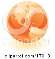 Poster, Art Print Of Orange Shiny Marble Of The American Continents Of The Planet Earth