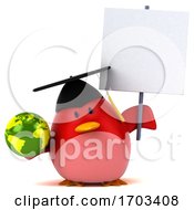3d Chubby Red Bird Graduate On A White Background