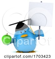 3d Chubby Blue Bird Graduate On A White Background
