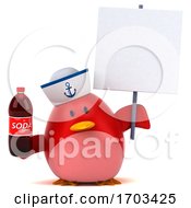 3d Chubby Red Bird Sailor On A White Background