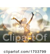 Poster, Art Print Of Silhouette Of Young Woman Against Sunlit Defocussed Landscape