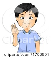 Poster, Art Print Of Kid Boy Sign Language Number Nine Illustration