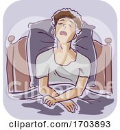 Poster, Art Print Of Guy Man Sleeping In Bed Sit Cold Illustration