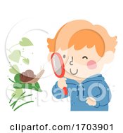 Poster, Art Print Of Kid Boy Spring Observe Garden Snail Illustration