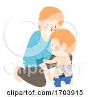 Poster, Art Print Of Kid Boy Man Father Son Put Pants On Illustration