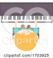 Kid Boy Play Piano Top View Illustration