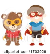 Poster, Art Print Of Kid Boy Teddy Bear Superhero Costume Illustration