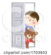 Poster, Art Print Of Kid Boy Teddy Bear Door Illustration