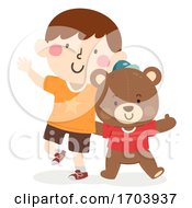 Poster, Art Print Of Kid Boy Imaginary Friend Teddy Bear Illustration
