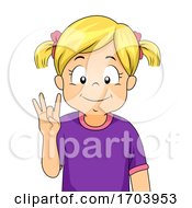 Poster, Art Print Of Kid Girl Sign Language Number Eight Illustration