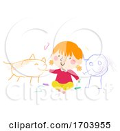 Poster, Art Print Of Kid Girl Toddler Scribble Characters Illustration