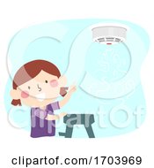 Poster, Art Print Of Kid Girl Smoke Fire Alarm Device Illustration