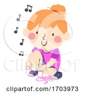 Poster, Art Print Of Kid Girl Shoe Tying Listen Music Illustration