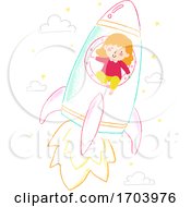 Poster, Art Print Of Kid Girl Draw Chalk Rocket Ship Illustration