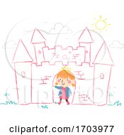 Poster, Art Print Of Kid Girl Draw Chalk Castle Illustration