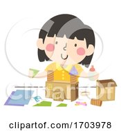 Kid Girl Carton Boxes Castle Craft Illustration
