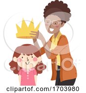 Kid Girl Teacher Put Crown Illustration