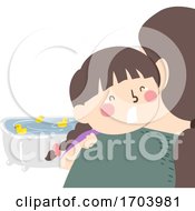 Poster, Art Print Of Kid Girl Mom Scared Of Taking Bath Illustration