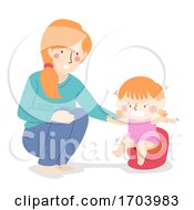 Poster, Art Print Of Kid Girl Mom Scared Falling In Potty