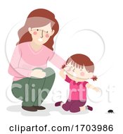 Poster, Art Print Of Kid Girl Mom Fear Of Insects Illustration