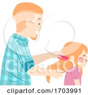 Poster, Art Print Of Kid Girl Father Daughter Comb Hair Illustration