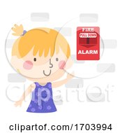 Kid Girl Fire Alarm Wall Illustration