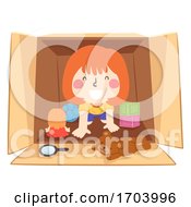 Kid Girl Inside Box Toys Illustration