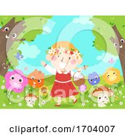 Poster, Art Print Of Kid Girl Mascot Fantasy Flowers Illustration