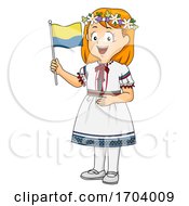 Kid Girl Traditional Ukraine Flag Illustration