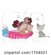 Poster, Art Print Of Kid Girl Cat Sing Illustration