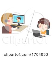 Poster, Art Print Of Kids Computer Laptop Video Chat Illustration