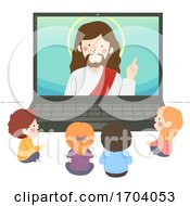 Poster, Art Print Of Kids Watch Jesus Laptop Illustration