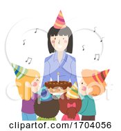 Poster, Art Print Of Kids Teacher Girl Sing Birthday Song Illustration