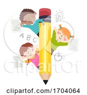 Poster, Art Print Of Kids Pencil Paper Writings Illustration