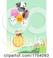 Poster, Art Print Of Stickman Kids Farm Animal Air Balloon Illustration