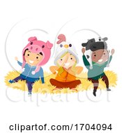 Poster, Art Print Of Stickman Kids Farm Animals Bonnet Illustration