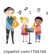 Poster, Art Print Of Stickman Kids Teacher Learn Saxophone Illustration