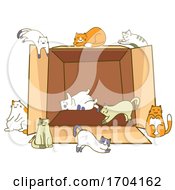 Poster, Art Print Of Cats Pose Cardboard Box Illustration